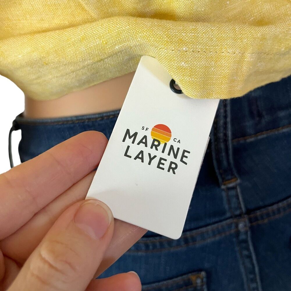 Marine Layer Crop Top Linen Blend Square Neck Side Buttons - Picture 4 of 6